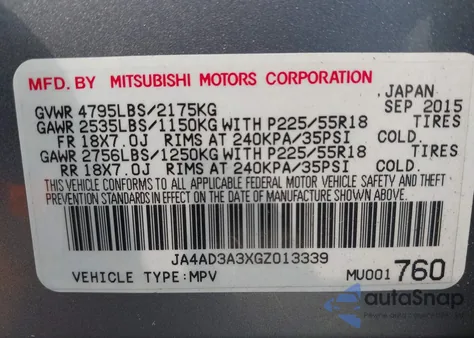 2016 Mitsubishi Outlander Sel z USA, uszkodzony, nr VIN JA4AD3A3XGZ013339